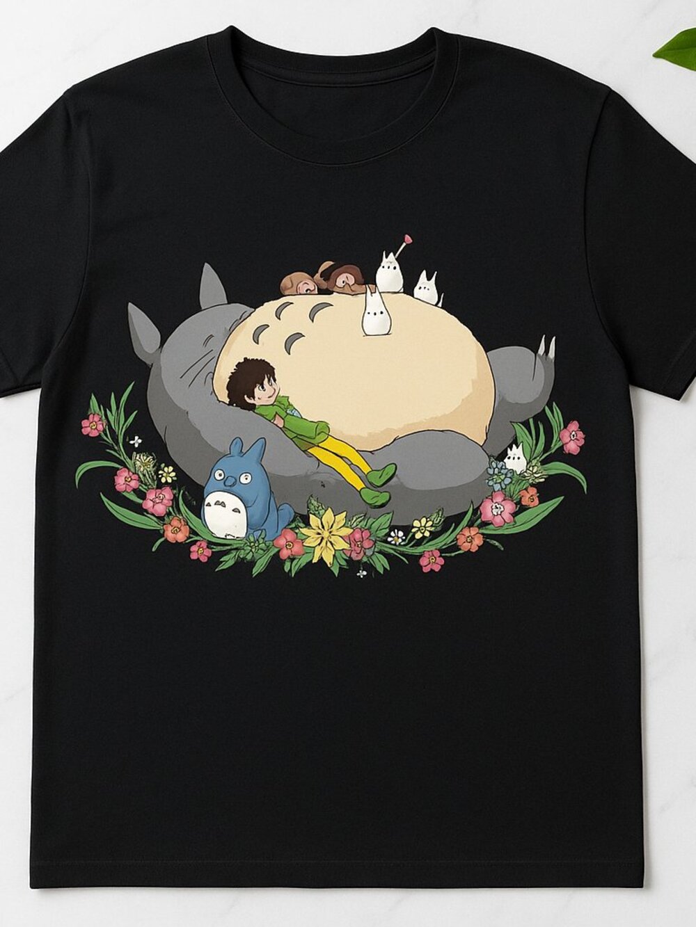 Whimsical Forest Spirit Graphic Tee | Black Cute Anime-Inspired Shirt